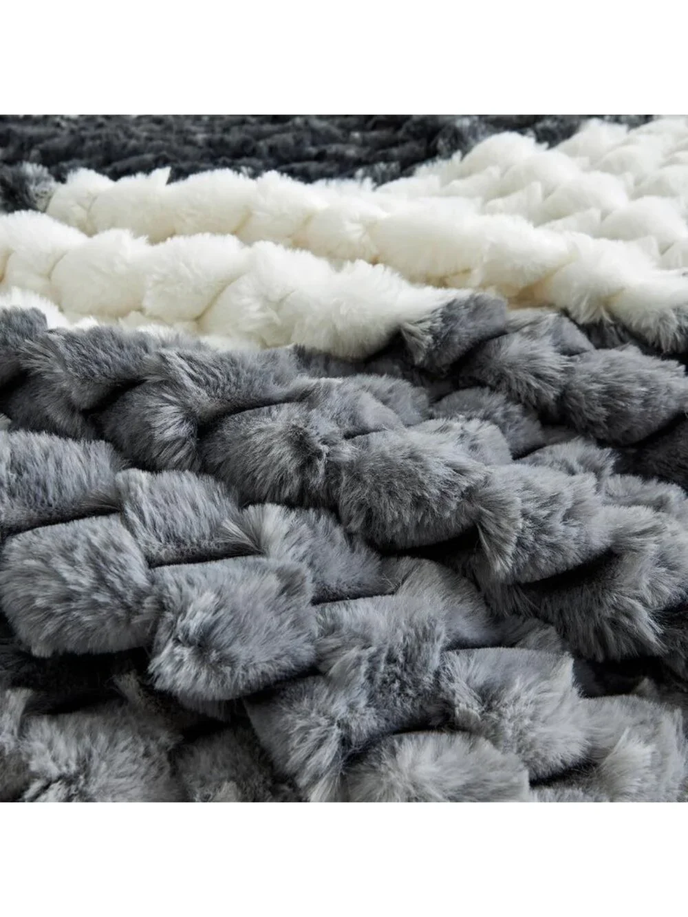 Cozy Black & White Striped Fluffy King Comforter Set - Ultra-Soft Faux Fur